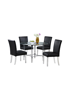 Chintaly Contemporary Dining Set with Round Glass Dining Table & Parson Chairs