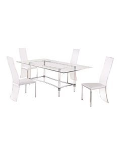 Chintaly Contemporary Dining Set with Rectangular Glass Dining Table & Acrylic High-Back Side Chairs