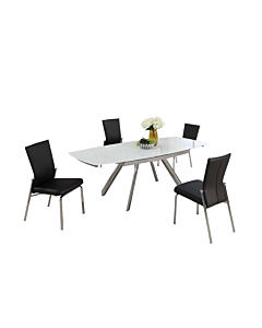 Chintaly Alina 5-Piece Contemporary Dining Set with Extendable Starphire Glass Table 