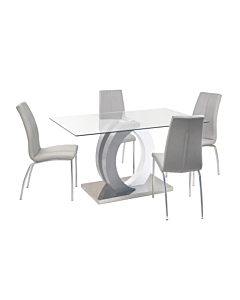 Chintaly BECKY Contemporary Dining Set with Glass Table, Wood & Steel Pedestal and 4 Chairs