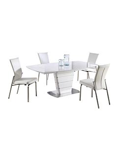 Chintaly Charlotte 5-Piece Dining Room Set with White Glass Table & 4 Motion-Back Chairs