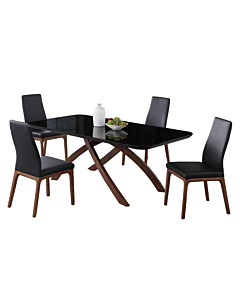 Chintaly Emily Dining Room Set with Black Glass Table & 4 Rosario Solid Wood Chairs