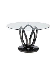 Chintaly EVELYN-DT-BKC Contemporary Glass Top Dining Table with 3-Ring Steel Base