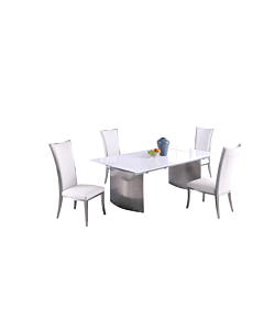 Chintaly GLENDA-ISABEL Contemporary Dining Set with Extendable White Table & White Chairs