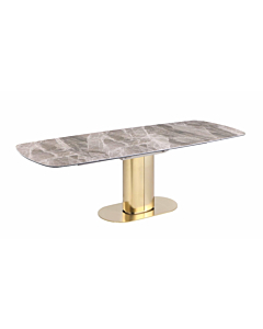 Chintaly Karla Extendable Marbleized Ceramic Top Dining Table with Steel Base