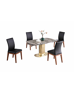 Chintaly Karla-Emma 5-Piece Dining  Room Set with Extendable Marbleized Ceramic Table & Solid Wood Chairs