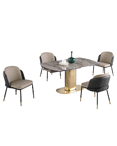 Chintaly Karla Katherine 5-piece Dining Set with Extendable Marbleized Ceramic Table & 2Tone Chairs with Golden Accents