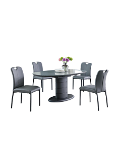 Chintaly Kendra Dining Set with Extendable Top, Art Deco Base & 4 Handle Back Chairs