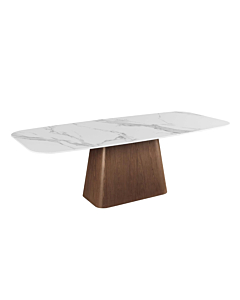 Chintaly Kenza Modern Marbleized Sintered Stone Top Table & Wooden Legged Chairs