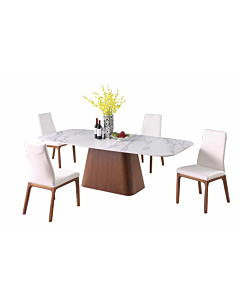 Chintaly Kenza Modern Marbleized Sintered Stone Top Table & Solid Wood Chairs