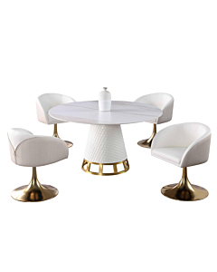 Chintaly Khloe Dining Set with Sintered Stone, Wooden, and Golden Table with Club style arm chairs