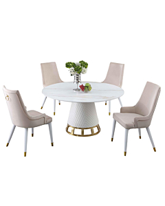 Chintaly Khloe Dining Set with Sintered Stone Wooden, and Golden Table with 4 Wooden Legged Side Chairs