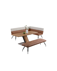 Chintaly Lillian 3-Piece Modern Wooden Dining Set with Extendable Table, Nook, and Bench