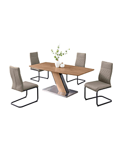 Chintaly Lillian 5-Piece Modern Wooden Dining Set with Extendable Table & Cantilever Chairs