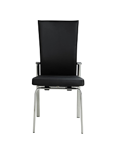 Chintaly Molly Motion Back Side Chair, Black  Faux Leather with Brushed Steel Legs