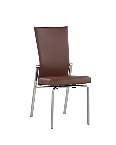 Chintaly Molly Motion Back Side Chair, Brown Faux Leather with Brushed Steel Legs