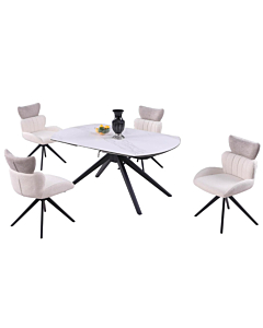 Chintaly Nicole 5-Piece Contemporary Dining Set with Ceramic Top Motion Extendable Table & Swivel Chairs