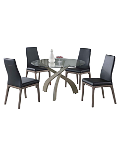 Chintaly Peggy Rosario 5-Piece Dining Set with Glass Top Table & Solid Wood Chairs