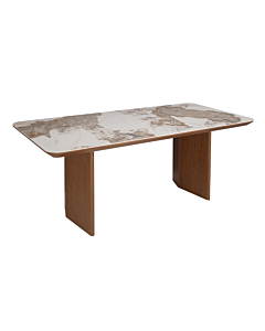 Chintaly Ruby Modern Ceramic & Wooden Top Table with Wooden Legs