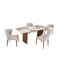 Chintaly Ruby Rose 5-Piece Modern Dining Set with Ceramic Top Table & Open-back Chairs