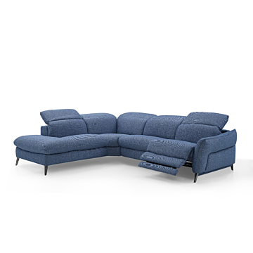 Swan Fabric Sectional with Two Recliners, Denim Blue| Creative Furniture