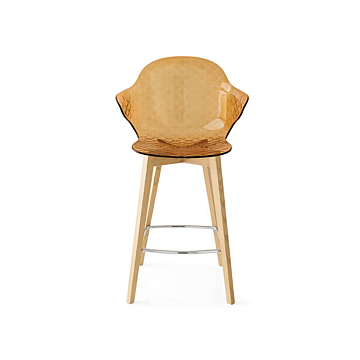 Calligaris Saint Tropez CS-1881 stool with polycarbonate seat shell and wooden base | Made to Order