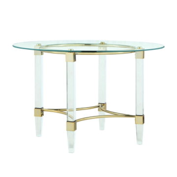 Chintaly Round Glass Dining Table with Acrylic & Steel Base with Golden Accents