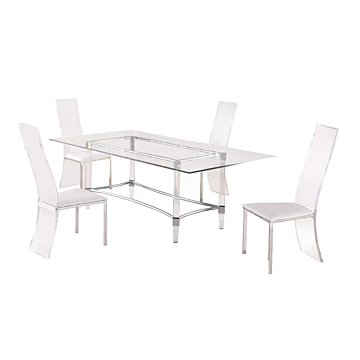 Chintaly LAYLA Contemporary Dining Set with Rectangular Glass Dining Table & Acrylic High-Back Side Chairs