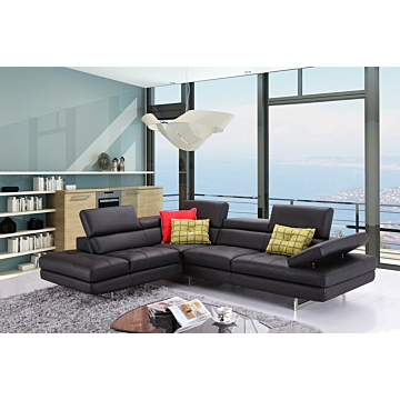 A761 Italian Leather Sectional-Left Facing Chaise-Black