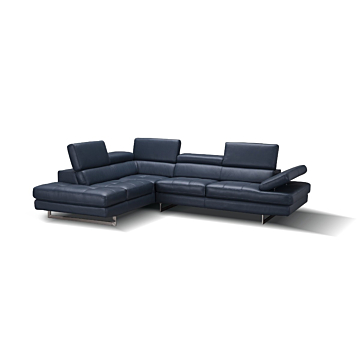 A761 Italian Leather Sectional-Left Facing Chaise-Blue