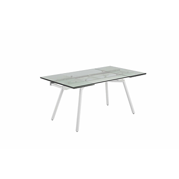 Chintaly ALICIA Contemporary Extendable Rectangular Clear Tempered Glass Dining Table