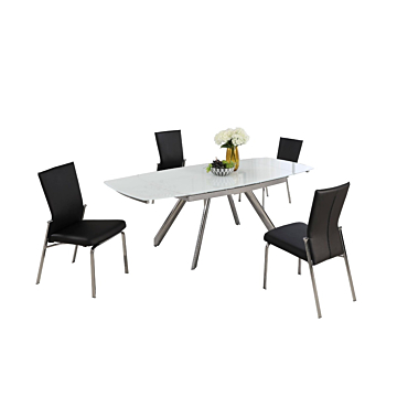 Chintaly ALINA Contemporary Dining Set with Extendable Starphire Glass Table & 4 Motion Back Side Chairs