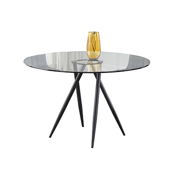 Chintaly BEATRIZ Round Glass Top Dining Table with Crisscross Four-legged Steel Base