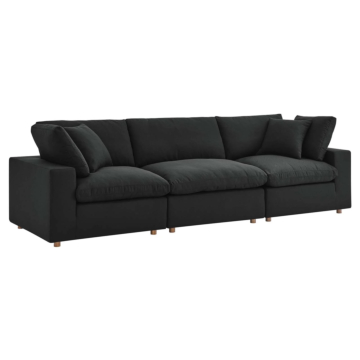 Modway Commix Down Filled Overstuffed 3 Piece Sectional Sofa Set-Black