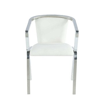Chintaly Bruna Modern Arm Chair with Steel and Solid Acrylic Frame, White