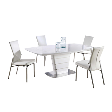 Chintaly CHARLOTTE-MOLLY-5PC Contemporary Dining Set with White Glass Table & 4 Motion-Back Chairs