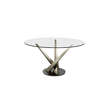 Elite Modern 54" Crystal Round Dining Table with Champagne Plate Finish Columns