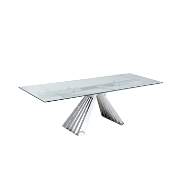 Chintaly DOMINIQUE-DT Contemporary Extendable Glass Dining Table with Flare Pyramid Base