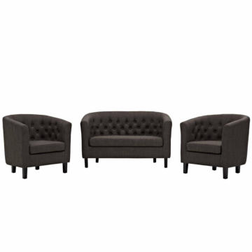Modway Prospect 3 Piece Upholstered Fabric Loveseat and Armchair Set-Brown