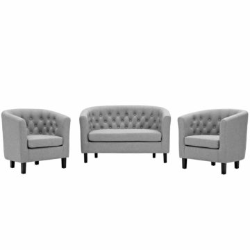 Modway Prospect 3 Piece Upholstered Fabric Loveseat and Armchair Set-Light Gray