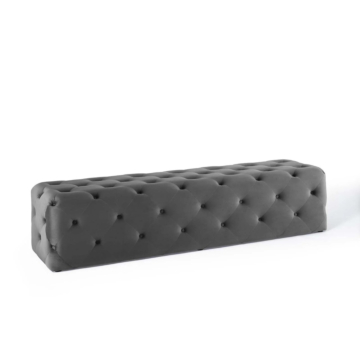 Modway Amour 72" Tufted Button Entryway Performance Velvet Bench, Gray