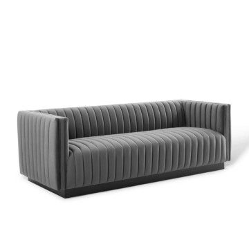 Modway Conjure Channel Tufted Velvet Sofa-Gray