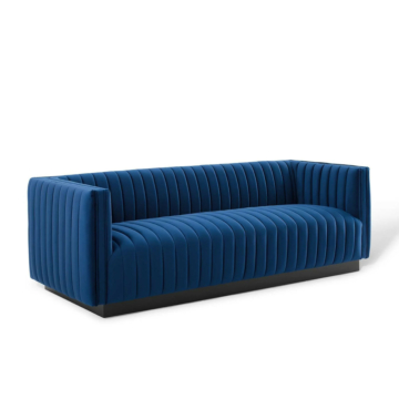 Modway Conjure Channel Tufted Velvet Sofa-Navy Blue
