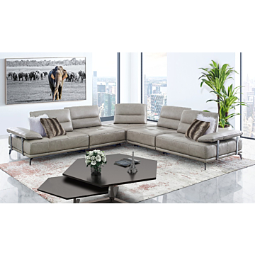 Eleganto 5 pc Sectional with Power Motion Backrests, Charcoal Gray Leather