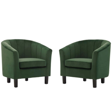Modway Prospect Channel Tufted Performance Velvet Armchair Set of 2-Emerald