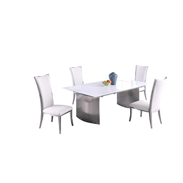 Chintaly Glenda Dining Room Set with Extendable White Table & 4 Isabel White Chairs