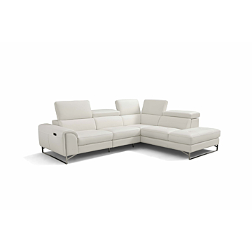 Patrizio Leather Sectional with Recliner, Off-White