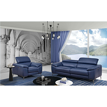 Lucca Leather Living Room Set, Loveseat and Armchair | Creative Furniture-Denim Blue HTL