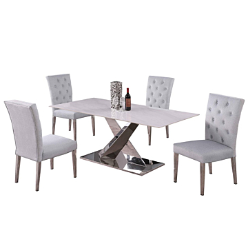 Chintaly Jennifer Dining Room Set with Sintered Stone Table & 4 Kerry Tufted Chairs