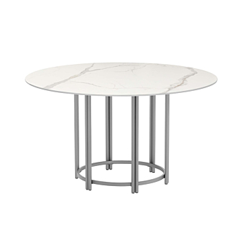 Chintaly Kamila Contemporary Marbleized Sintered Stone Top Dining Table with Steel Base